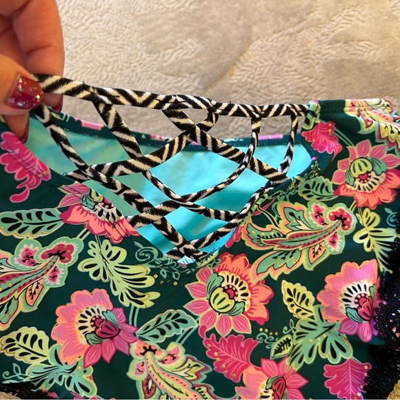 Time and Tru green black pink bikini bottoms lattice Size M - Picture 3 of 6